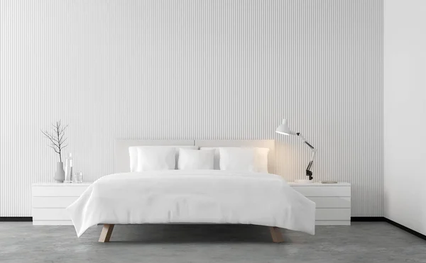 Мінімальний Стиль Спальні Візуалізація Зображення Бетонна Підлога Прикрасити Стіну Білою — стокове фото