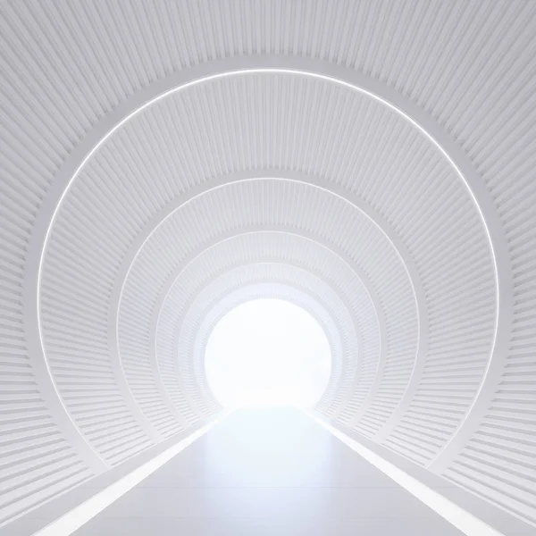 Modern Fehér Belső Képpel Alagút Space Renderelés Fehér Ívelt Folyosó — Stock Fotó