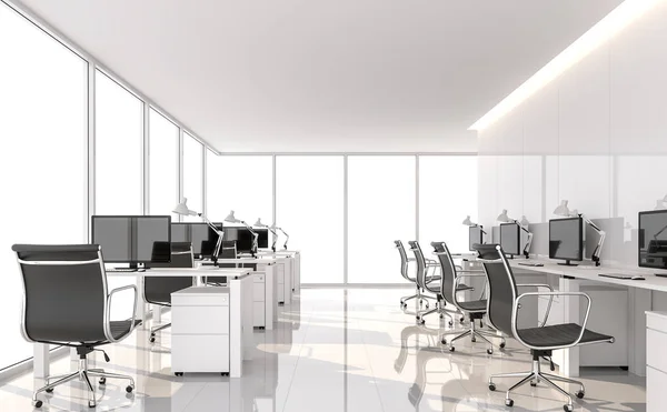 Minimal Style Office Render White Floor Glossy Wall Furnished Black — Stock Photo, Image