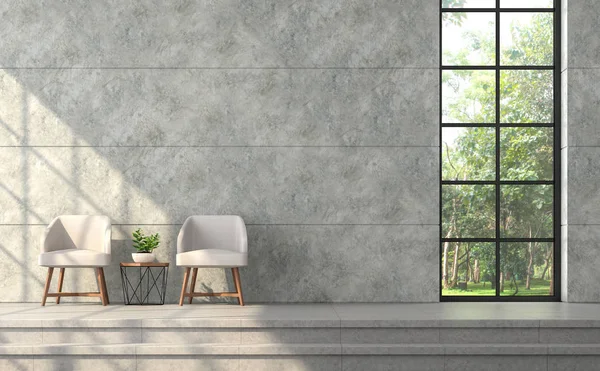 Modern Loft Style Living Room Render Polished Concrete Wall Groove — Stock Photo, Image