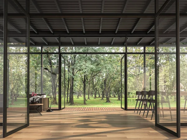 Maison Industrielle Style Loft Dans Jardin Rendu Avec Planchers Bois — Photo