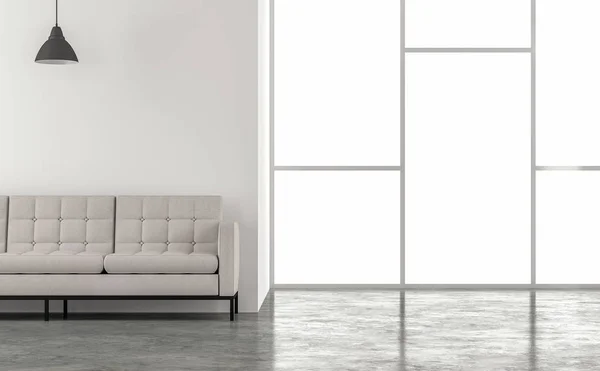 Minimal Loft Stile Soggiorno Render Sono Pavimenti Cemento Pareti Bianche — Foto Stock