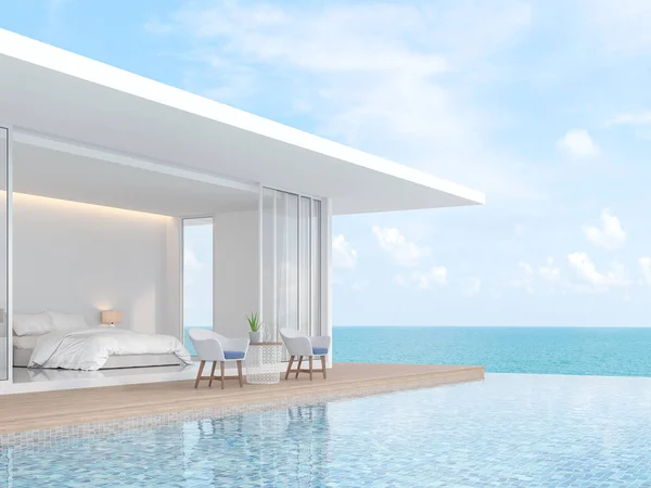 Una Villa Blanca Estilo Minimalista Con Deslizamiento Abierto Con Vistas — Foto de Stock