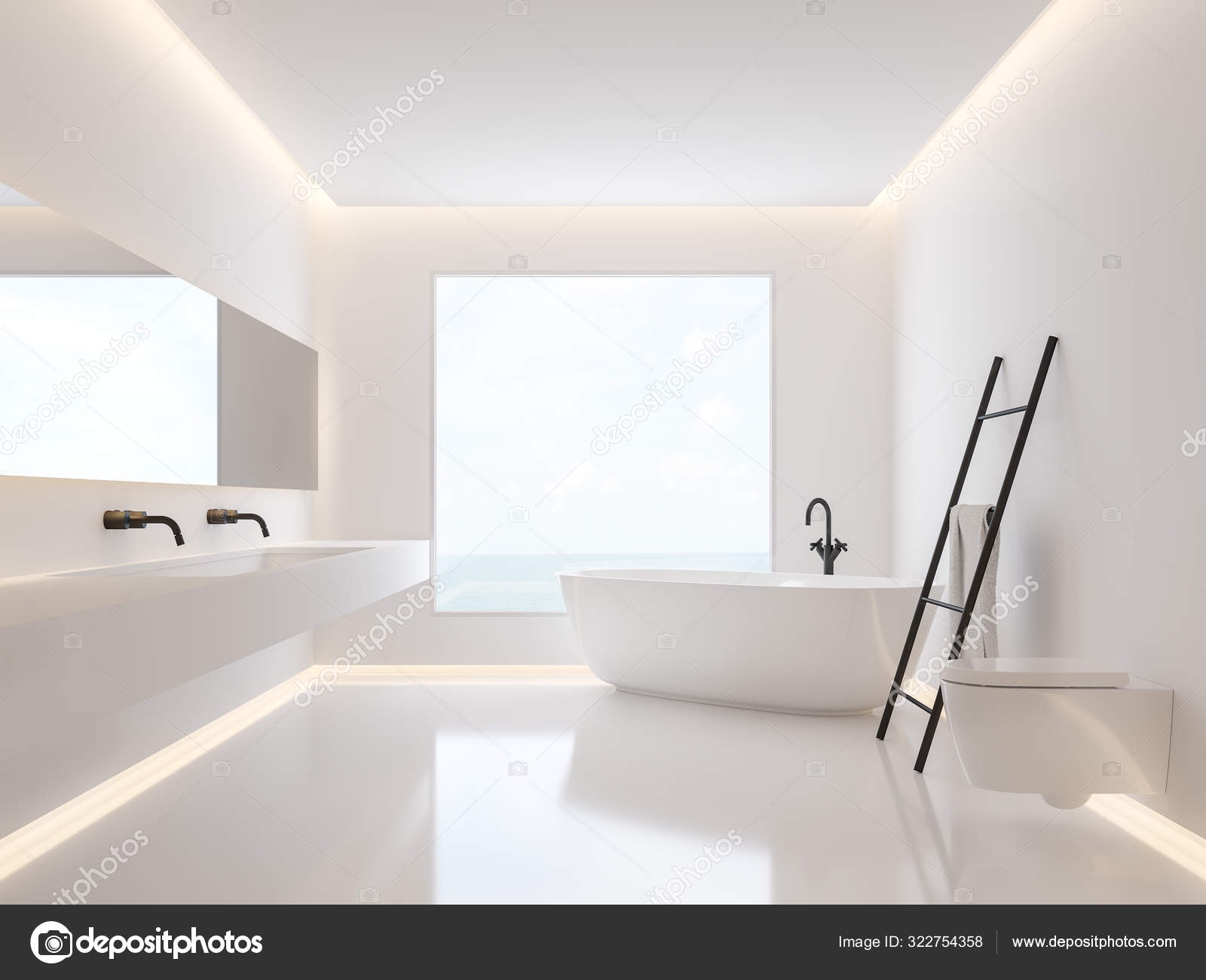 Minimalist Bathroom Sea View Render Room Have White Walls Floors Stock Photo Image By C Onzon 322754358