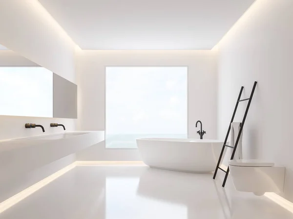 Minimalist Bathroom Sea View Render Room Have White Walls Floors — 스톡 사진