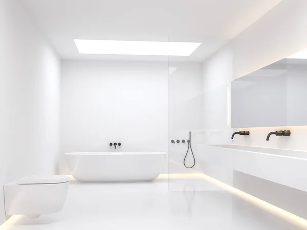 Simple White Bathroom Render Room Has White Walls Floors Decorated — Stock Photo, Image