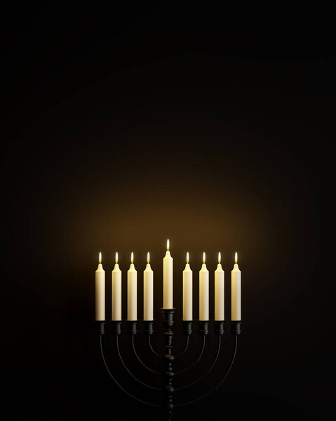 Минимальное изображение в стиле хануки на черном фоне 3d рендеринг
