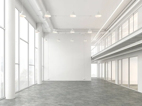 Lege Moderne Loft Kantoorruimte Renderen Met Witte Kleur Gepolijste Betonnen — Stockfoto