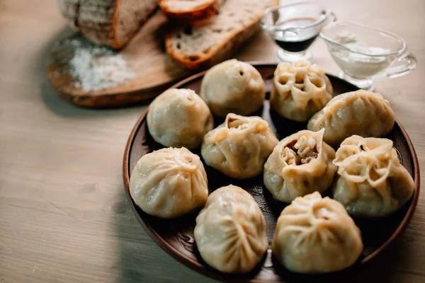 Comida Tradicional Mongol Mesa Madeira — Fotografia de Stock