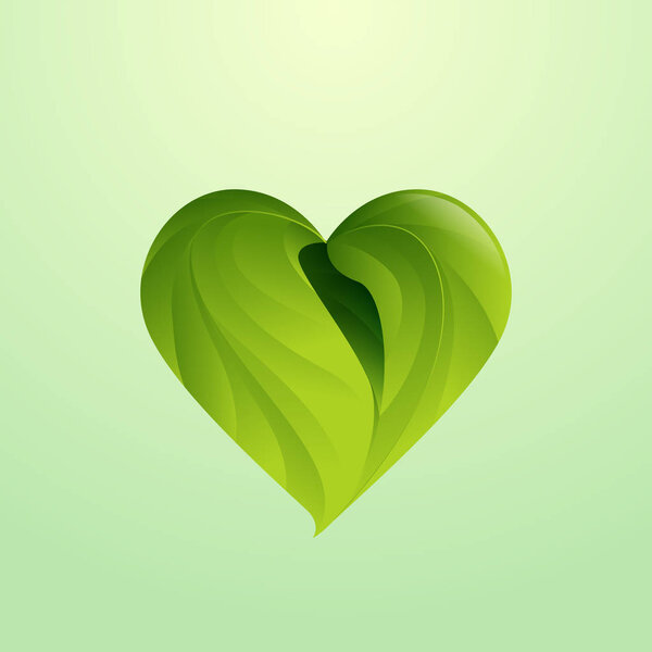 Green leaves form heart shaped icon, logo