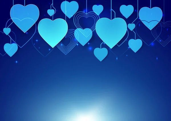 Forma abstracta del corazón cuelga en fondo azul oscuro — Vector de stock