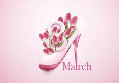 8 Mart Kadınlar Günü tebrik kartı şablonu kavramı. Lale çiçek