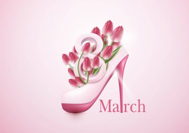 8 March Women's Day greeting card template concept. tulip flower clipart