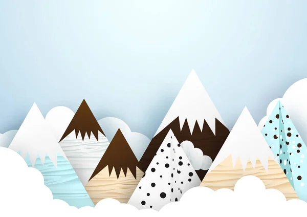 Χαριτωμένο βουνό και σύννεφο φόντο. Στυλ art και origami χαρτί — Διανυσματικό Αρχείο