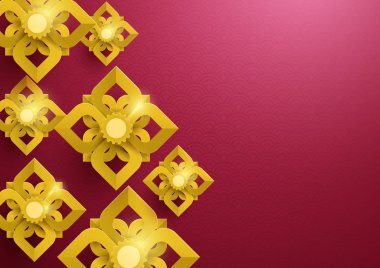 Altın soyut çiçek kırmızı arka plan asian desende