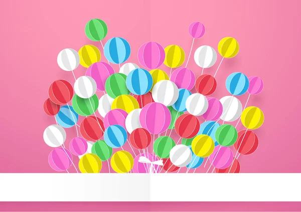 Feliz Cumpleaños. Banner con globos de colores. Estilo de arte de papel . — Vector de stock