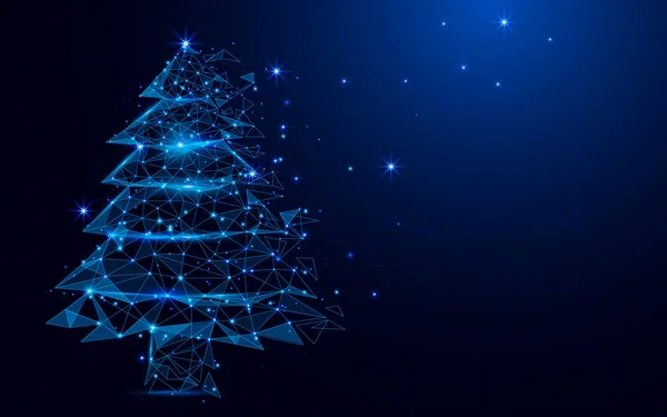 线框 A 圣诞树标志网从星空在蓝色背景. — 图库矢量图片
