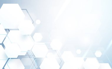 Yinelenen soyut beyaz altıgenler ve fütüristik teknoloji kavramı arka plan