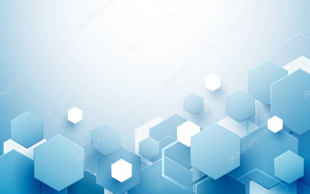 Abstract blue and white hexagons repeating and futuristic technology concept background