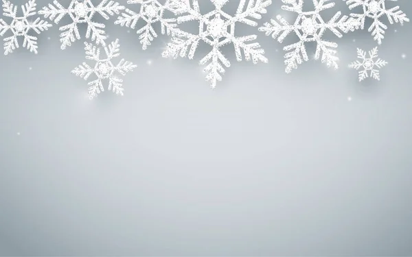 Feliz Navidad y Feliz Año Nuevo. Copos de nieve abstractos sobre fondo blanco — Vector de stock