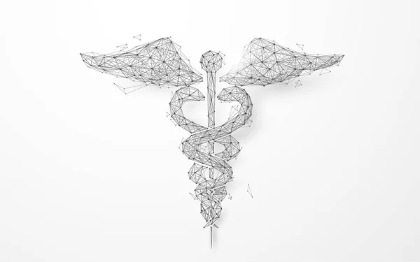 Treillis de symbole médical caduceus Wireframe à partir d'un fond étoilé — Image vectorielle