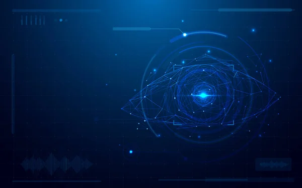 Scanner oculaire numérique futuriste abstrait. concept de sécurité technologique sur fond bleu — Image vectorielle