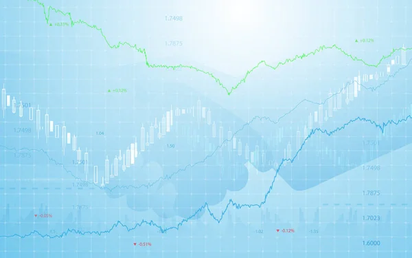 Gráfico do mercado de ações com negócio mão shake em fundo azul —  Vetores de Stock