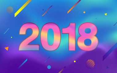 Mutlu yeni yıl 2018. Sıvı renk ve renkli gradyanlar ile en az geometrik şekil. Modaya uygun bir tasarım