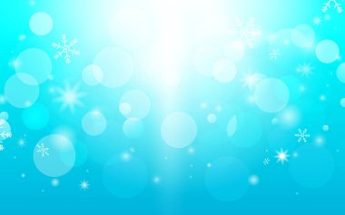 Soyut bokeh ve mavi arka planda kar taneleri. Neşeli Noel kavramı