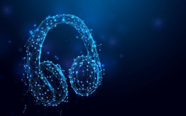 Kulaklık satırlarından ve üçgenler, üzerinde mavi arka plan bağlantı ağ gelin. İllüstrasyon vektör