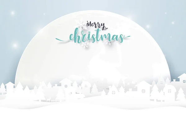 Frohe Weihnachten und ein gutes neues Jahr. Frohe Weihnachten Schriftzug mit Weihnachtsbäumen auf rotem Hintergrund. Papierkunst und Origami-Design — Stockvektor