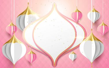  İslam ve Asya fener dekorasyon. Kağıt Sanat ve el sanatları tarzı. Mutlu Sevgililer arka plan