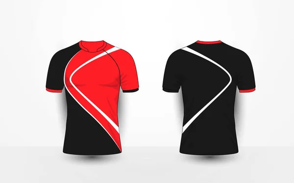 Negro y rojo con líneas blancas deporte kits de fútbol, jersey, camiseta plantilla de diseño — Archivo Imágenes Vectoriales