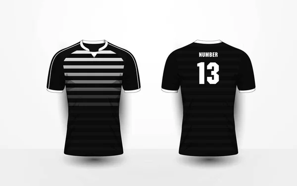 Black and White stripe pattern sport football kits, jersey, t-shirt design template — Stock Vector