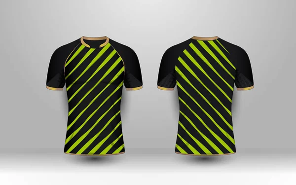 Raya negra y verde con kits de fútbol deportivo de patrón dorado, camiseta, plantilla de diseño de camiseta — Archivo Imágenes Vectoriales