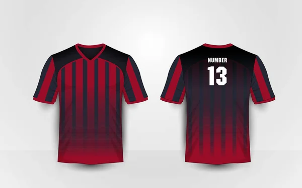 Kit di calcio sportivo a strisce rosse e nere, jersey, modello di design di t-shirt — Vettoriale Stock