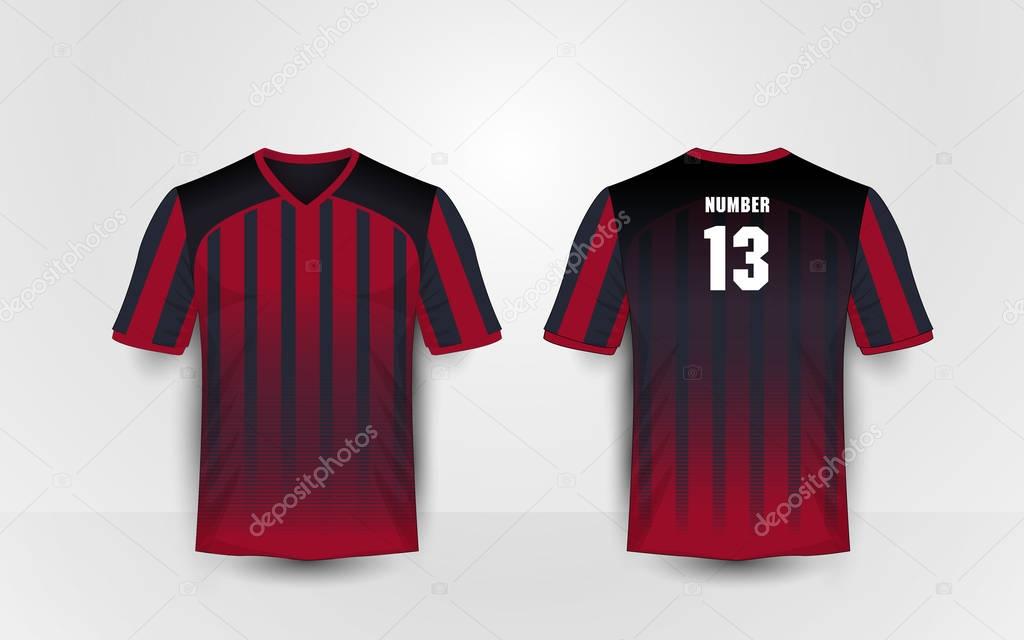Rojo y negro patron de rayas deporte futbol kits jersey camiseta plantilla de diseno Vector de stock por mungkornlasonthi gmail 177451634