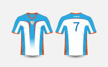 Beyaz, mavi ve turuncu desen spor futbol takımları, jersey, tişört tasarım şablonu