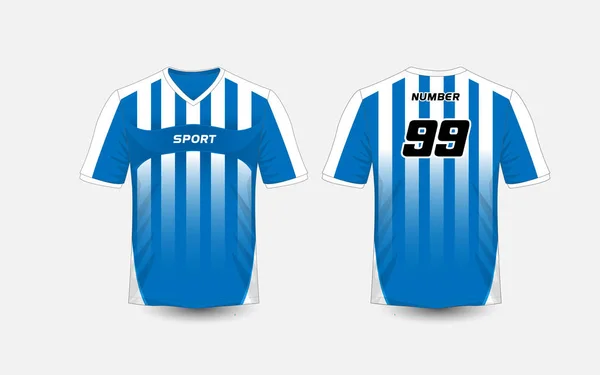 Kit di calcio sportivo a strisce blu e bianche, jersey, modello di design di t-shirt — Vettoriale Stock