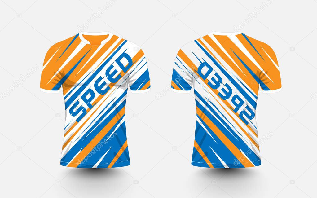 Orange, White and blue stripe pattern sport football kits, jersey, t-shirt design template