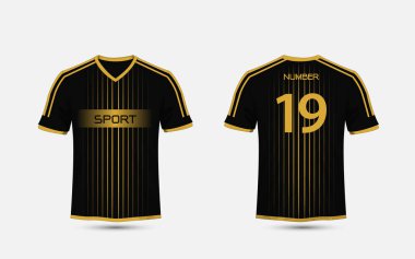 Siyah ve altın model spor futbol takımları, jersey, tişört tasarım şablonu