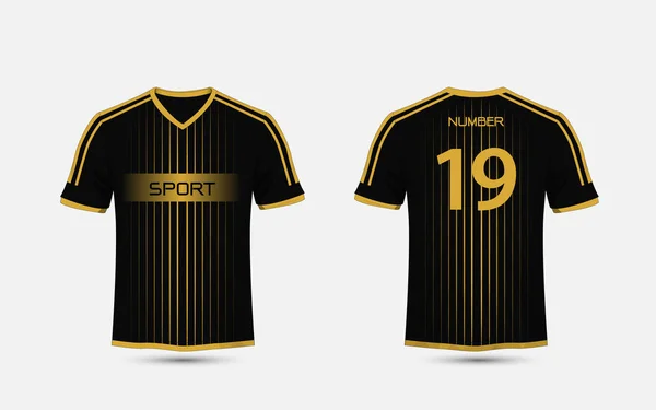 Kit di calcio sportivo modello nero e oro, jersey, modello di design t-shirt — Vettoriale Stock