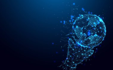 Top şeklinde çizgiler ve üçgenler alıcı kaleci eller soyut, bağlantı ağ mavi zemin üzerine gelin. İllüstrasyon vektör