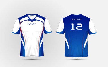 Beyaz, mavi ve kırmızı çizgiler desen spor futbol takımları, jersey, tişört tasarım şablonu