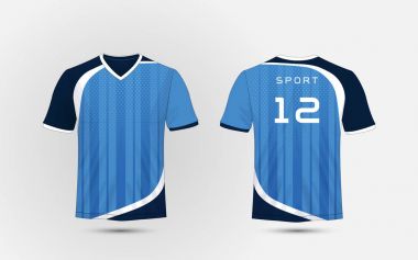 Mavi ve beyaz çizgiler düzeni Futbol Spor t-shirt, kitleri, jersey, gömlek tasarım şablonu