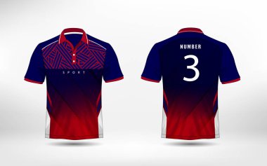 Mavi, kırmızı ve beyaz çizgiler düzeni Futbol Spor t-shirt, kitleri, jersey, gömlek tasarım şablonu