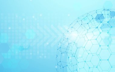 Dünya harita noktası ve çizgileri ve üçgenler, küresel ağ üzerinde mavi arka plan bağlantı ağ gelin. İllüstrasyon vektör