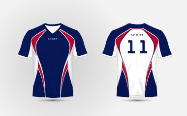 Beyaz, mavi ve kırmızı model spor futbol takımları, jersey, tişört tasarım şablonu