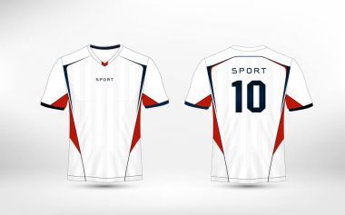 Beyaz, kırmızı ve mavi model spor futbol takımları, jersey, tişört tasarım şablonu