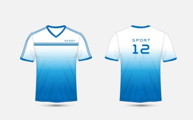 Mavi ve beyaz çizgiler düzeni Futbol Spor t-shirt, kitleri, jersey, gömlek tasarım şablonu